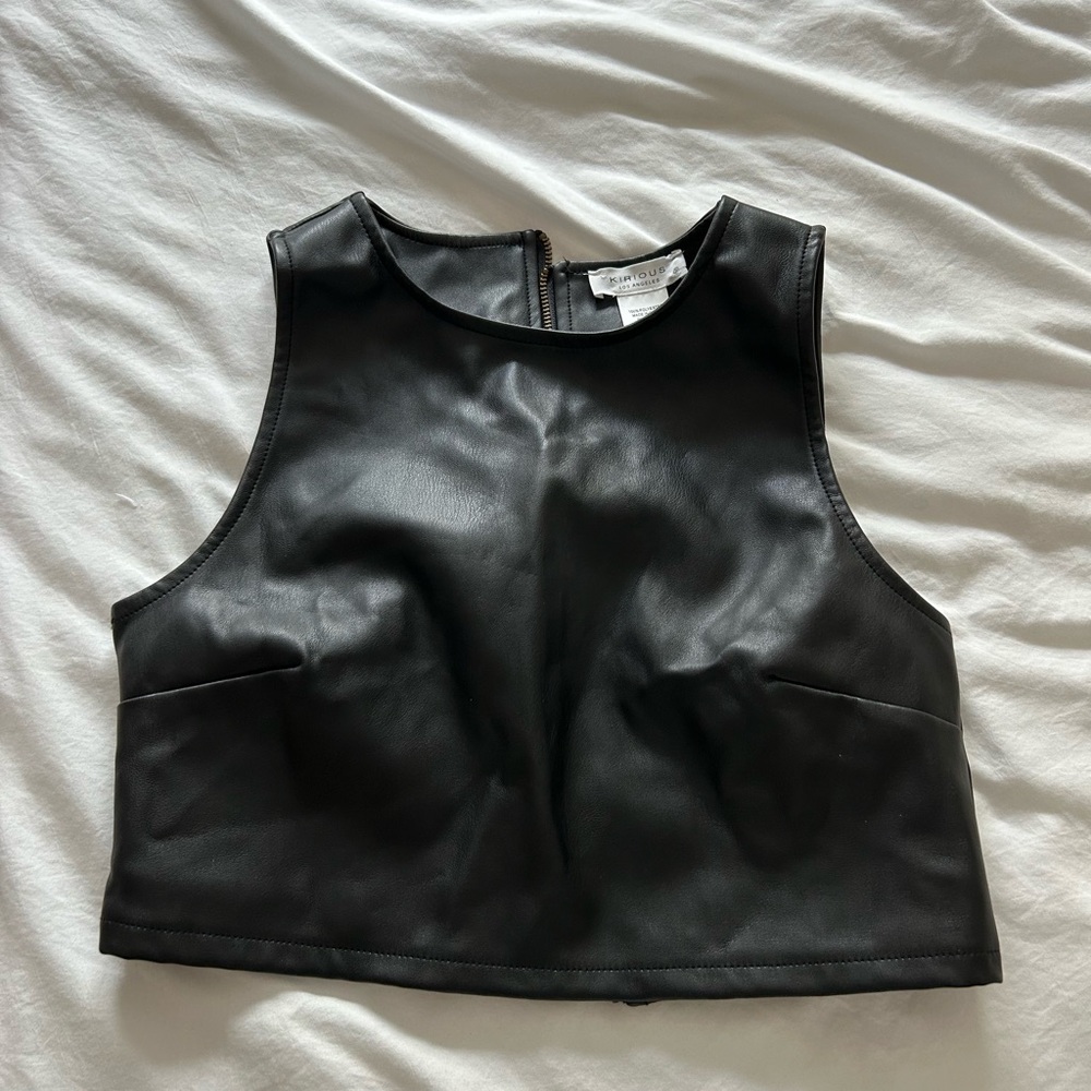 Sleek Black Leather Crop Top